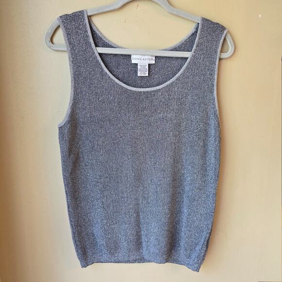 Doncaster Tops - DONCASTER Silver Shimmer Metallic Knit Sleeveless Tank Top Size Large